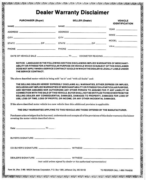 M34NCR DEALER WARRANTY DISCLAIMER