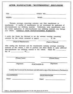 RUSTPROOFING DISCLOSURE