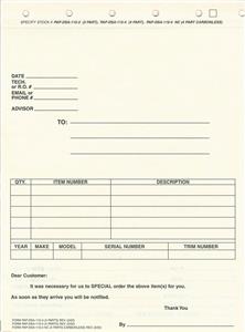 M-DSA-115-4N - SPEC PARTS BACK ORDER FORMS 4 part NCR PAP