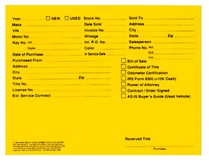 M-DSA-546Y - Vehicle Deal Envelopes(Deal Jackets - Yellow